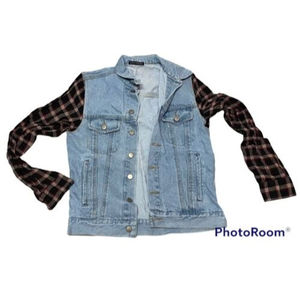 COPY - Brandy Melville Women’s Large Denim Jacket Flannel Red Black Plaid Long …